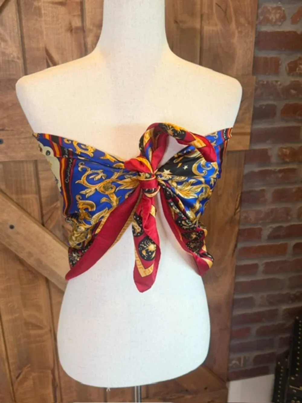 Zodiac Celestial Print Satin Square Scarf Red Blue Gold 35” Wrap Shawl Bandana